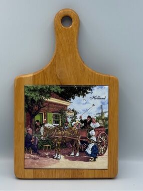 Holland Ceramic Tile & Wood Cheese Cutting Board  Ter Steege Hand Decorated